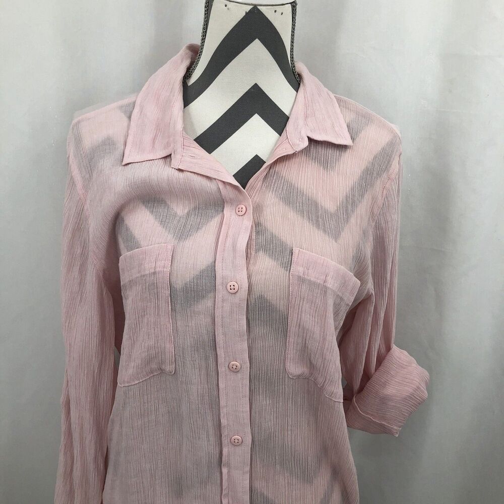 Sanctuary Waverly Boyfriend Button Front Shirt Pink Rolltab CB1734VNO Large